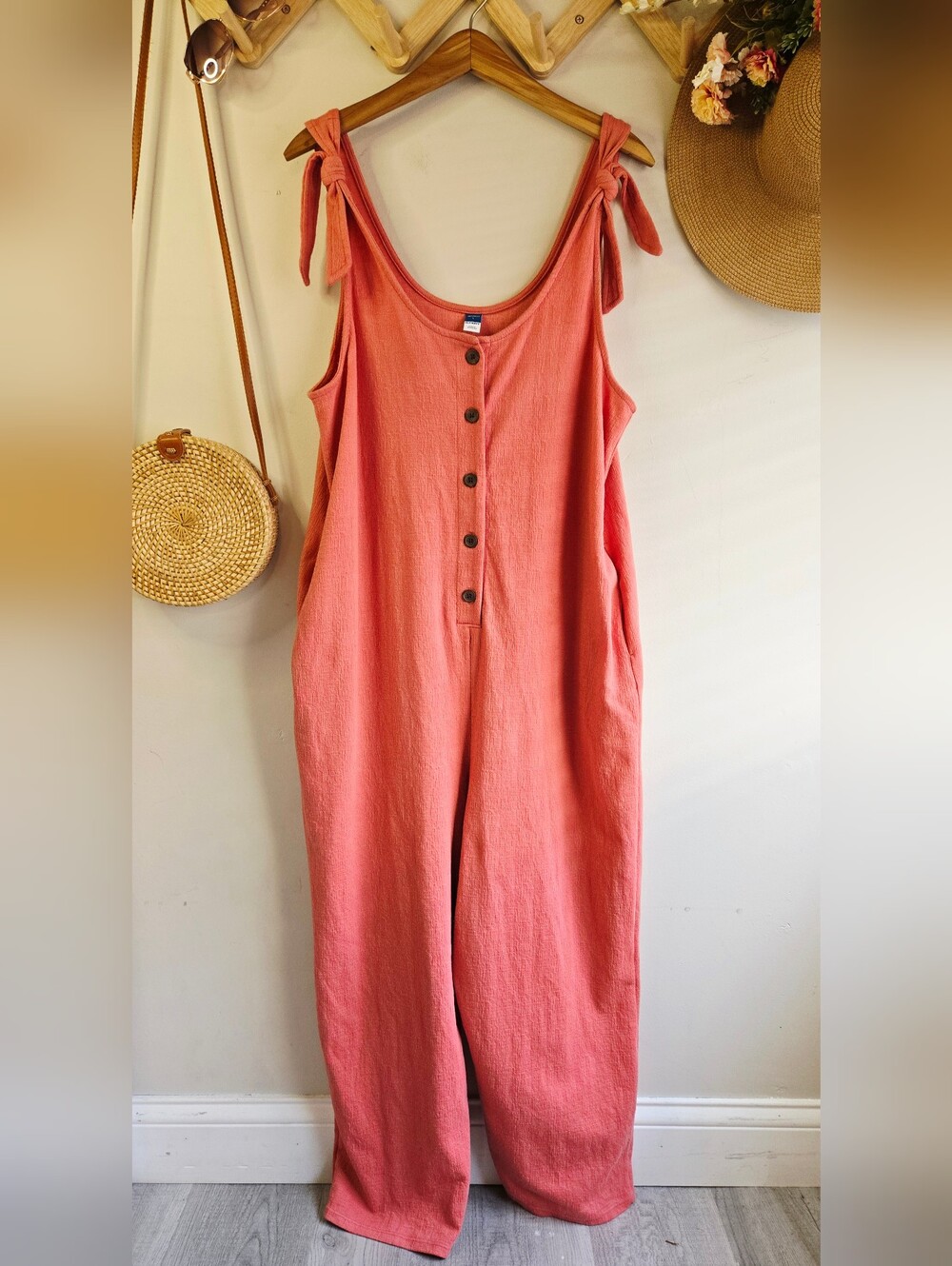Old Navy Maternity Coral Button-Front Jumpsuit
